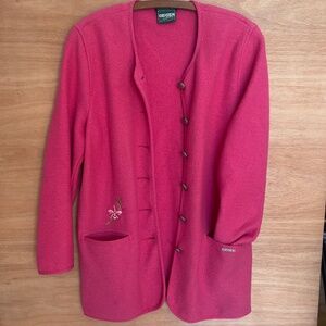 Geiger Collection pink wool jacket size 40 Austria floral embroidered buttons